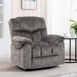 Swivel And Rocking Recliner Chair With Massage And Heating Bonded Leather Sofa - Gray