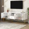 Modern TV Stand For TV Up To 70", TV Cabinet With 1 Drawer, 2 Cabinets And Metal Legs, Handles And Anti-Tip Device For Living Room - White - Image 4