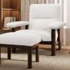 Modern Accent Chair With Ottoman, Mid Century Lounge Chair With Footrest, Comfy Fabric Armchair Upholstered Set With Solid Wood Frame For Living Room - White - Image 6