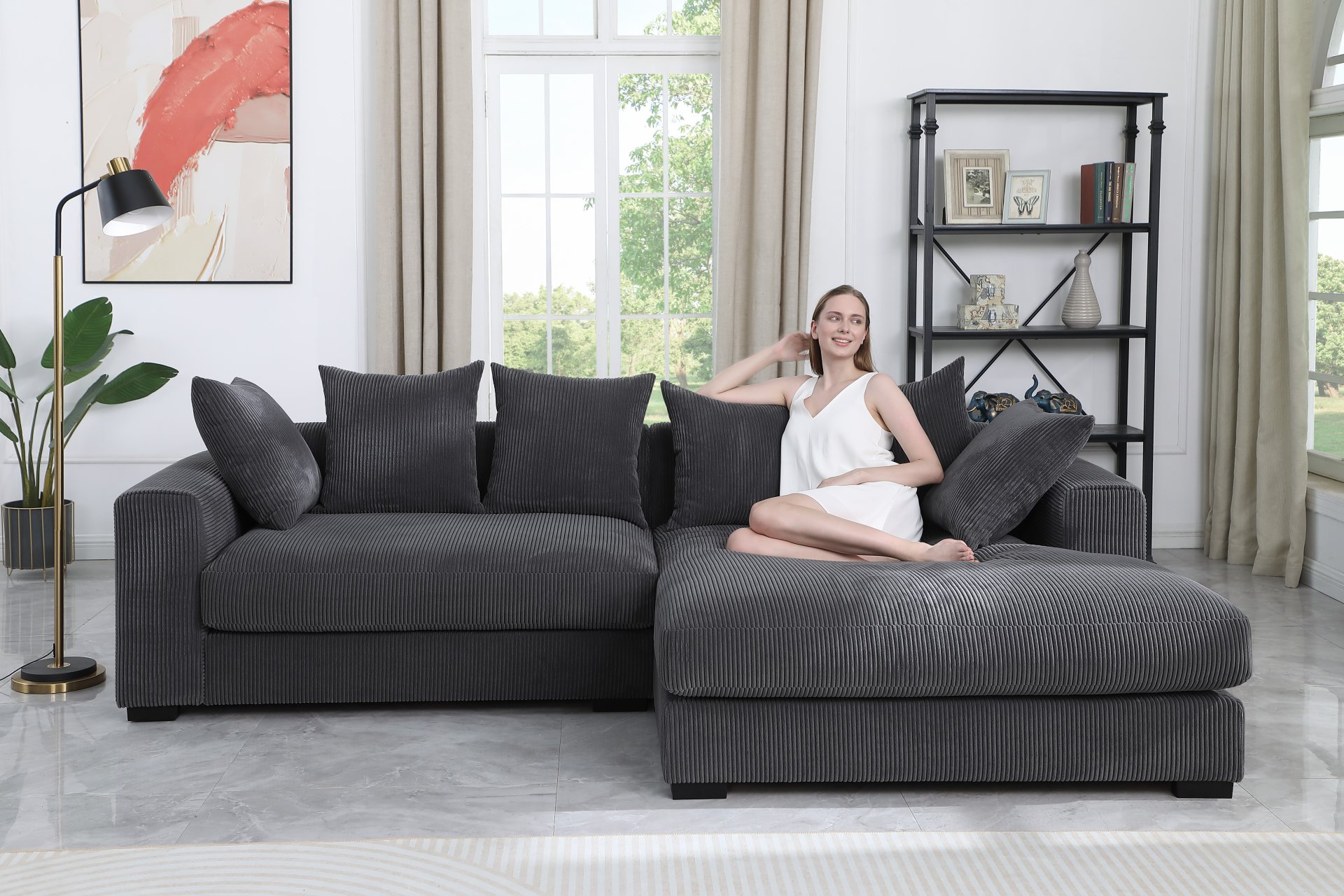 Naomi - 3 Piece Upholstered Sectional - Dark Gray - Image 5