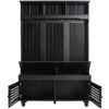 5 In 1 Entryway Bench With Shutter - Shaped Doors, Coat Rack, Cushion And 4 Sturdy Hooks, Wide Hall Tree With Storage Bench For Hallway, Entryway, Living Room - Black - Image 13