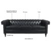 Traditional Square Arm Removable Cushion 3 Seater Sofa - Black - Image 8