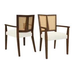 Mid Century Modern Arm Dining Chair (Set of 2) With Rattan Backrest - Beige / Walnut