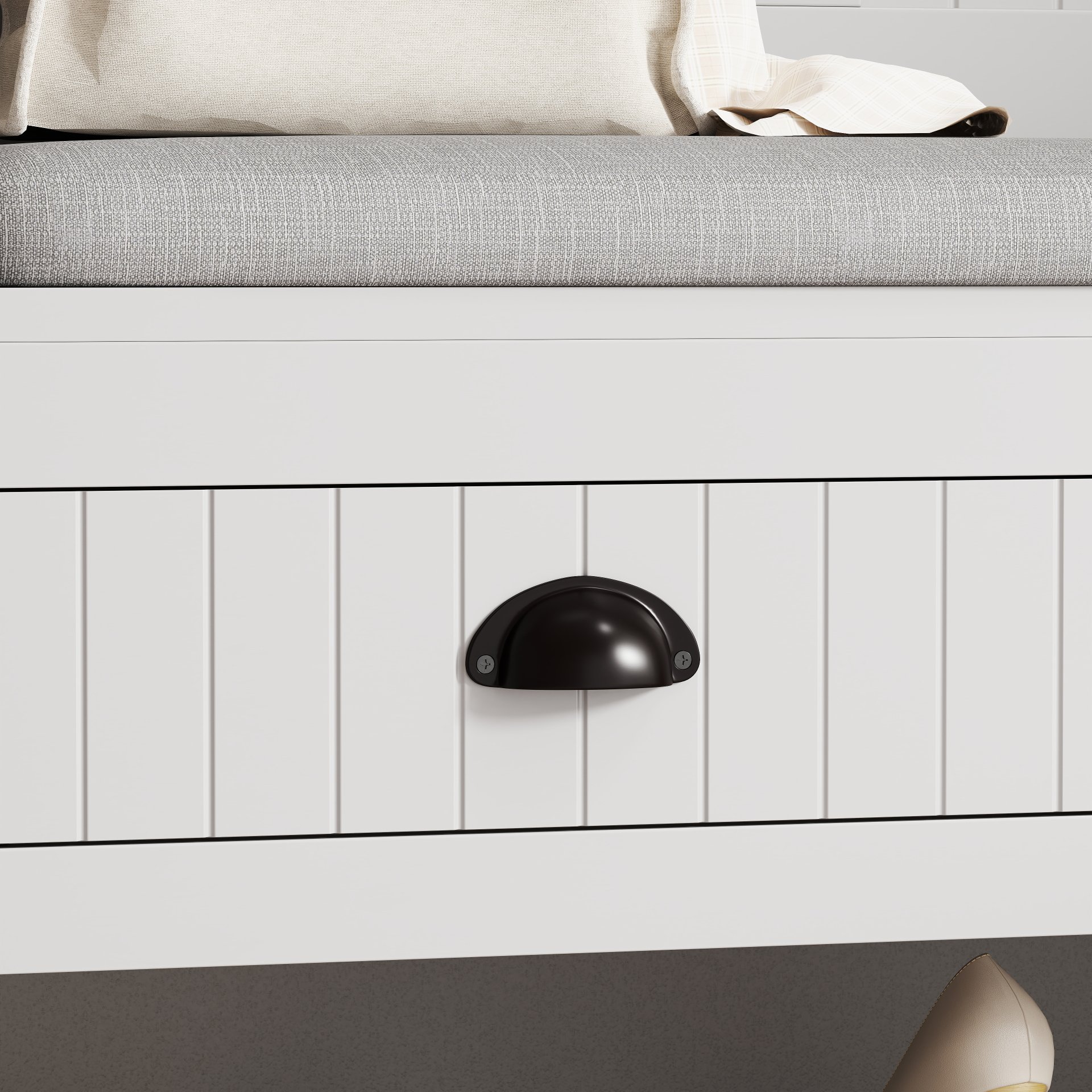 Modern 3 In 1 Hallway Hall Tree With Storage Drawers, Coat Rack, Shoe Rack Bench, And Cushion - Gray - Image 10