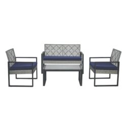 4 Piece Patio Furniture Set With Gray Acacia Wood Table Top - White
