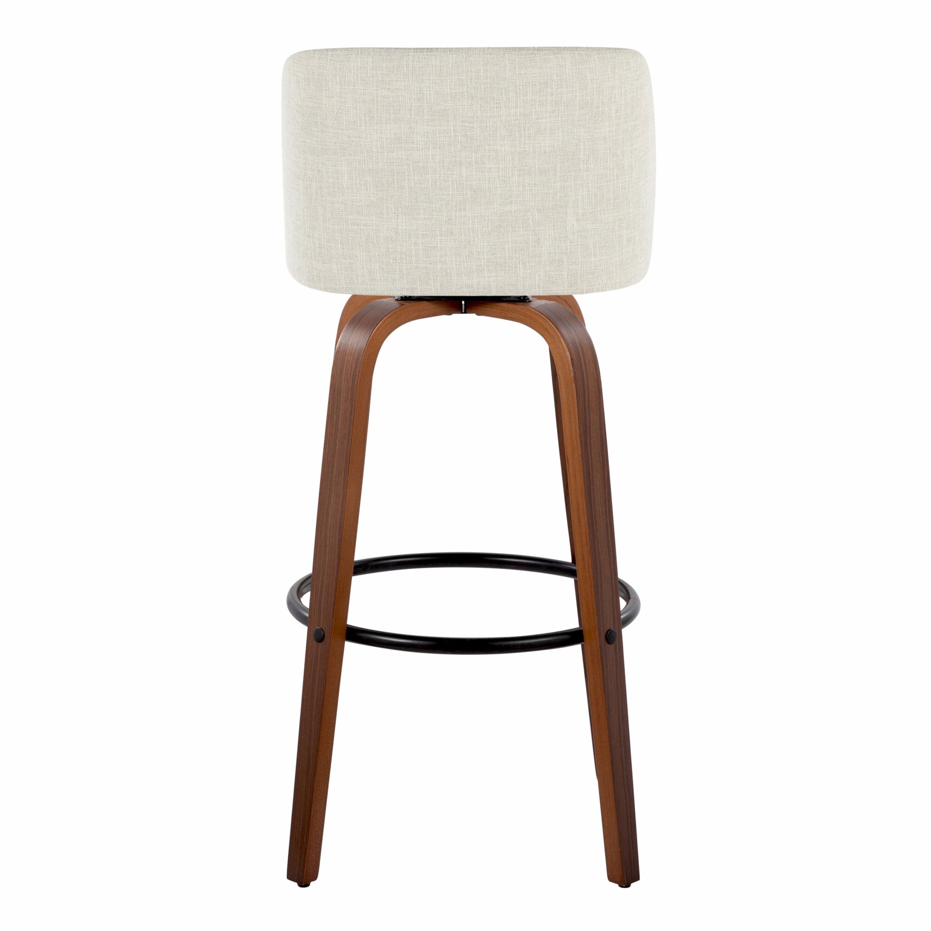 Toriano - Mid-Century Modern Fixed Height Barstool With Swivel With Round Footrest (Set of 2) - Walnut / Cream / Black - Image 5