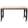 60" Wide Rolling Workbench For Garage, Adjustable Height, Workshop Tool Bench, Metal With Rubber Wood Top - Black / Light Brown - Image 8