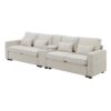 Upholstered Sofa With Console, 2 Cupholders And 2 USB Ports Wired Or Wirelessly Charged, Modern Linen Fabric Couches With 4 Pillows (4 Seat) - Beige - Image 7