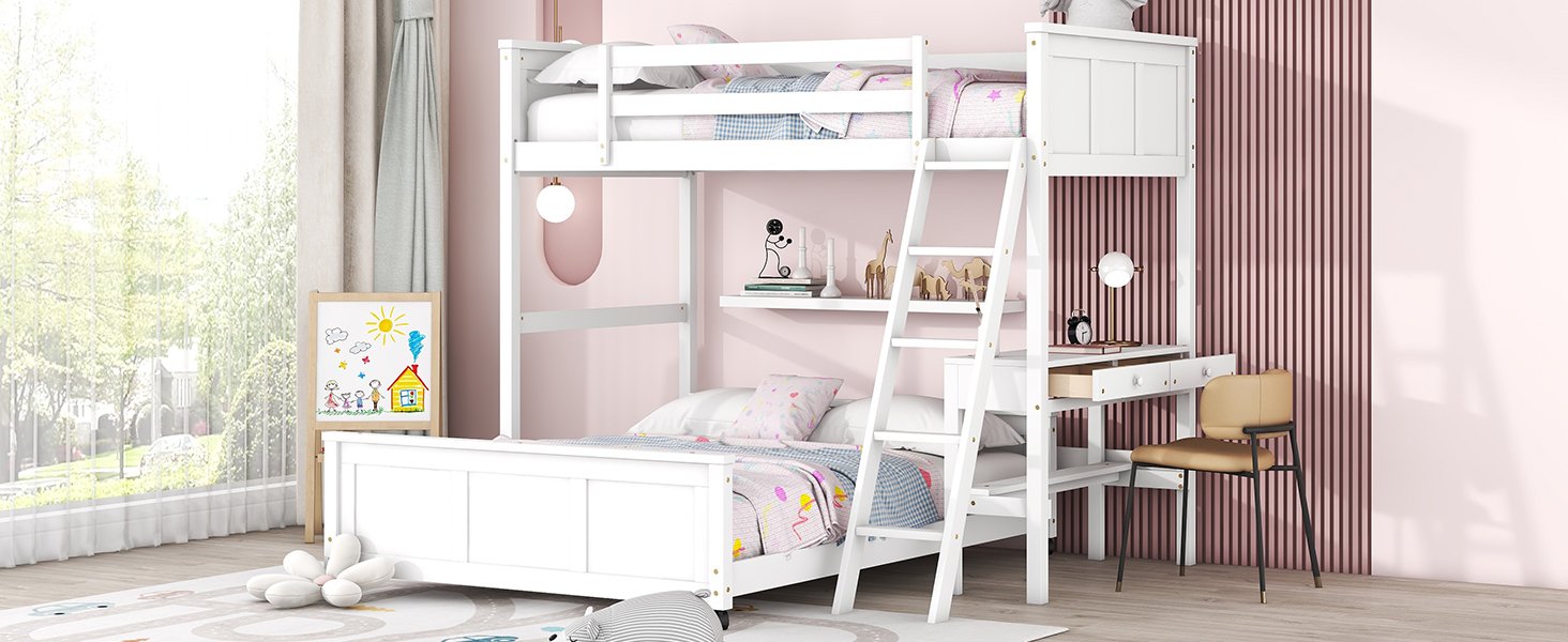 Twin Over Full Bunk Bed With Desk - White - Image 15
