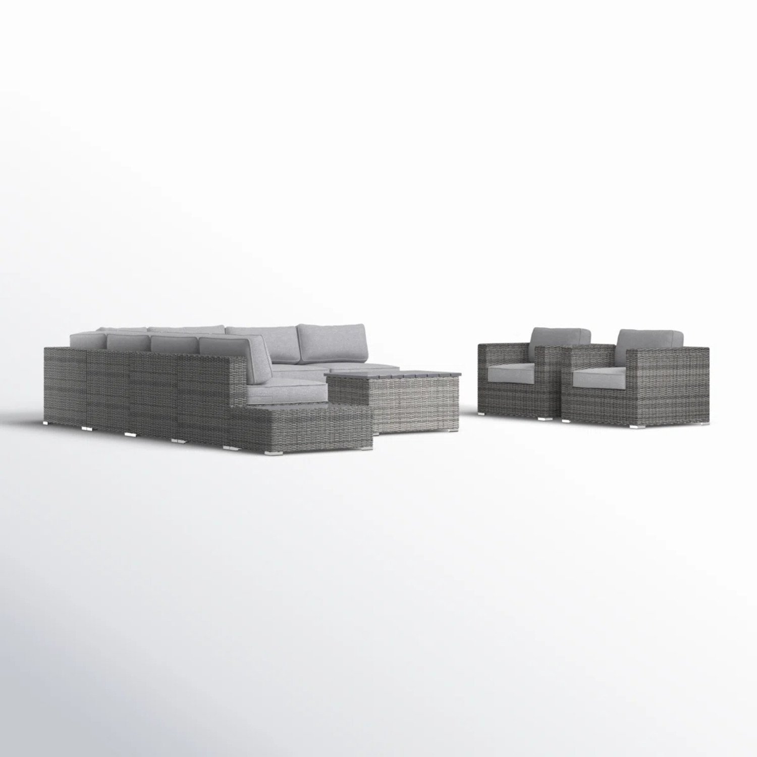 Outdoor 8 Person Wicker Seating Set With Cushions - Grey Mix - Image 7