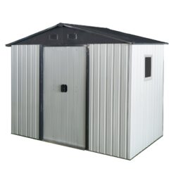 8Ft X 4Ft Outdoor Metal Storage Shed With Window And Metal Foundation For Backyard, Patio, Lawn - White / Black