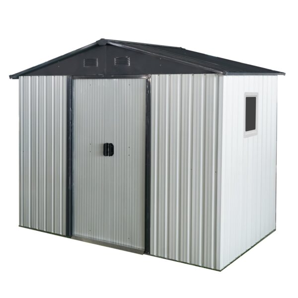 8Ft X 4Ft Outdoor Metal Storage Shed With Window And Metal Foundation For Backyard, Patio, Lawn - White / Black