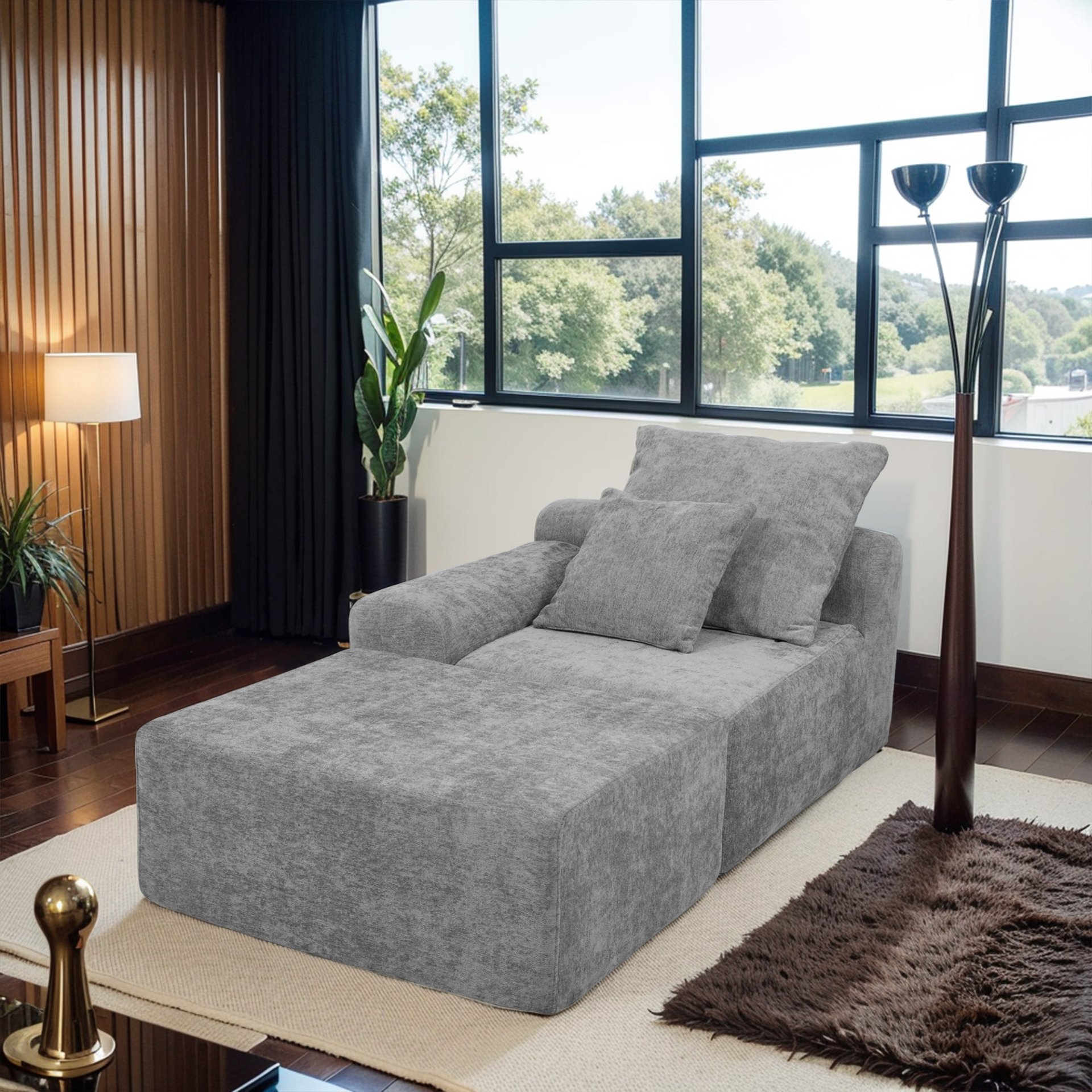 Modern L Shaped Sectional Sofa, Modular Velvet Couch With Adjustable Configurations - Gray - Image 6