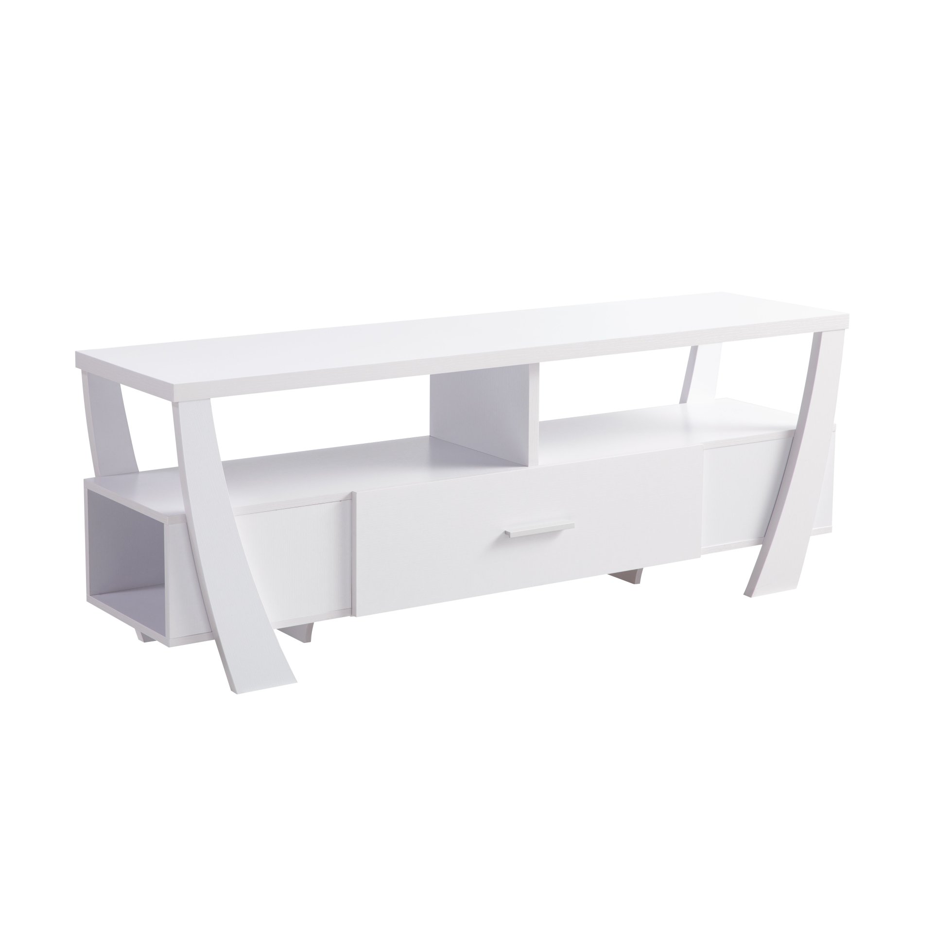 Contemporary TV Stand With Four Shelves And One Drawer - White - Image 4