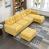 Modern Velvet L - Shape Convertible Sectional Sofa With Movable Ottoman - Yellow - Image 10