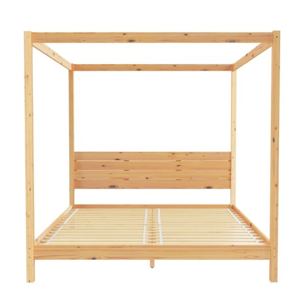 King Canopy Bed Frame Modern Minimalist Boho - Natural Pine