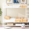 Full Over Full Bunk Bed With Shelf And Guardrails - White - Image 15