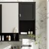 Modern Wall Mounted Bathroom Medicine Cabinet, Bathroom Wall Storage Cabinet With Mirror, Over The Toilet Space Saver Cabinet With Towels Bar - Black - Image 23