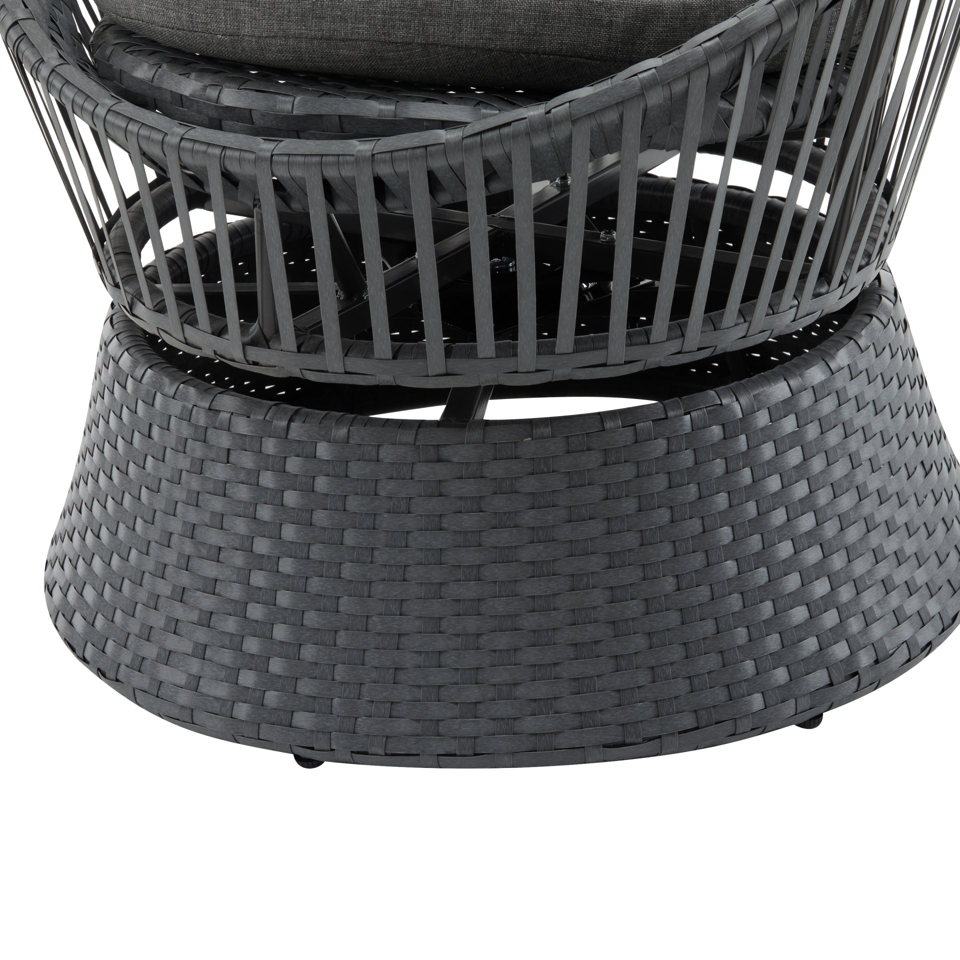 Modern Swivel Wicker Lounge Chair With Pe Rattan And Iron Frame, Round Design - Gray - Image 11