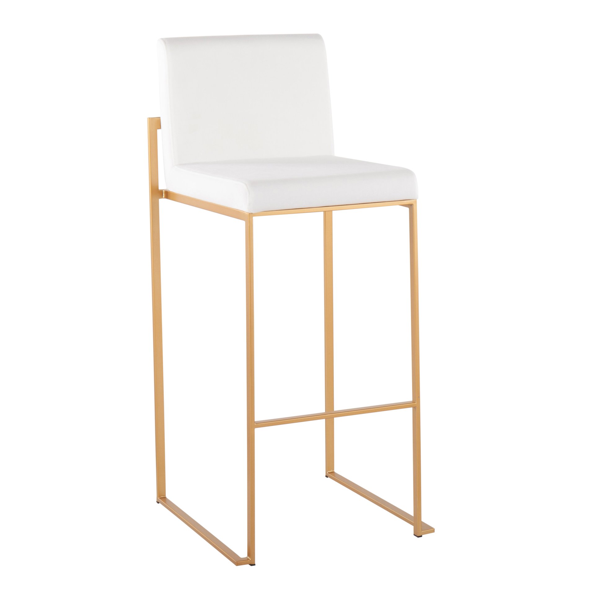 Fuji - Contemporary High Back Barstool (Set of 2) - White / Gold - Image 2