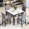 5-Piece Counter Height Dining Table Set With One Faux Marble Top Dining Table And Four Velvet Upholstered Chairs - Gray - Image 2