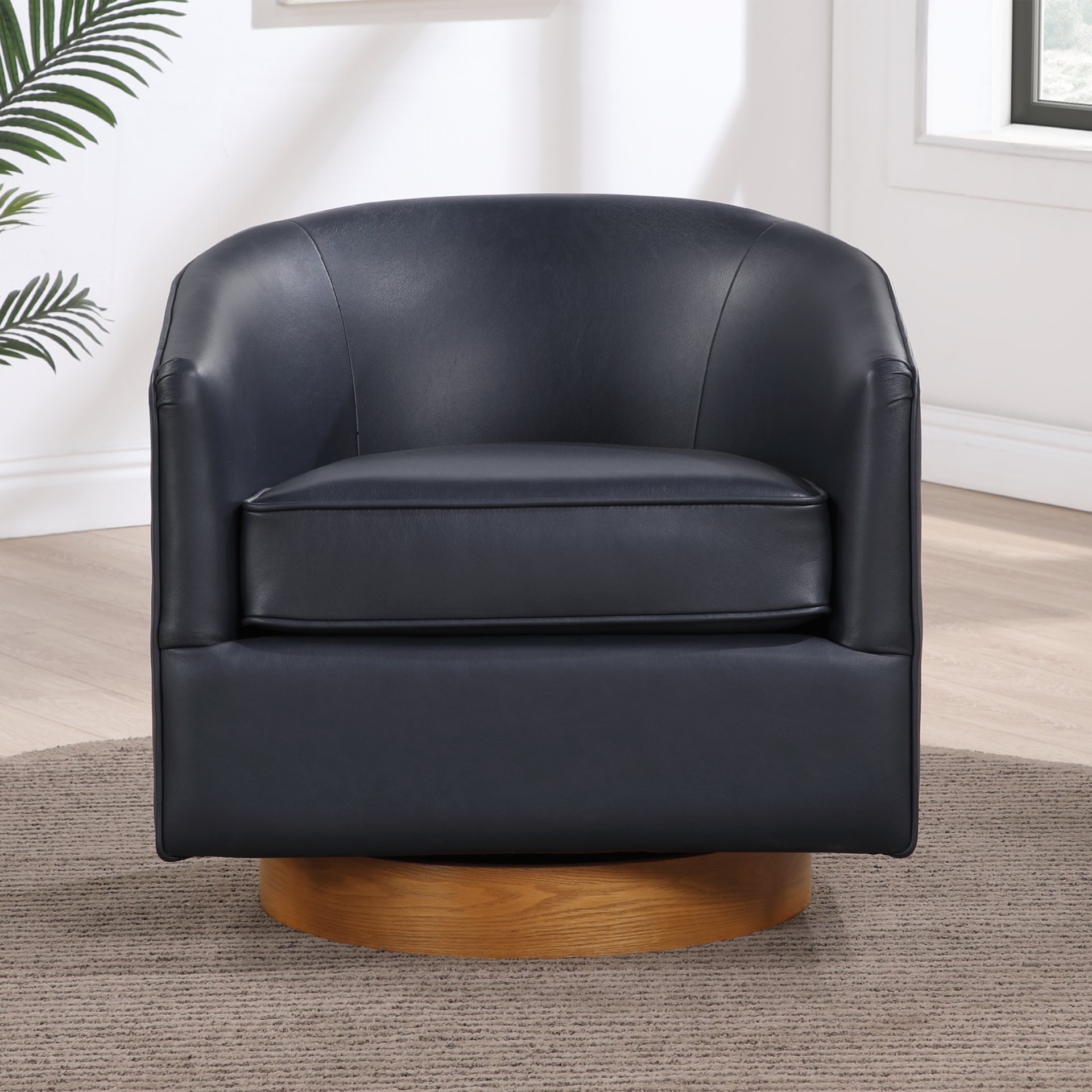 Maisy - Barrel Swivel Chair With Wooden Base - Blue - Image 6