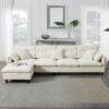 Modern Convertible Sectional Sofa L Shaped Reversible Couch Set With Free Pillows 5 Seat Cloud With Ottoman - Beige - Image 19