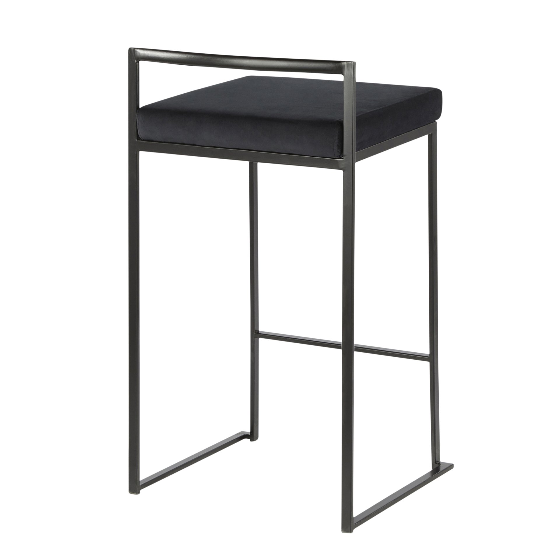 Fuji - Contemporary Stackable Counter Stool (Set of 2) - Black - Velvet - Image 4
