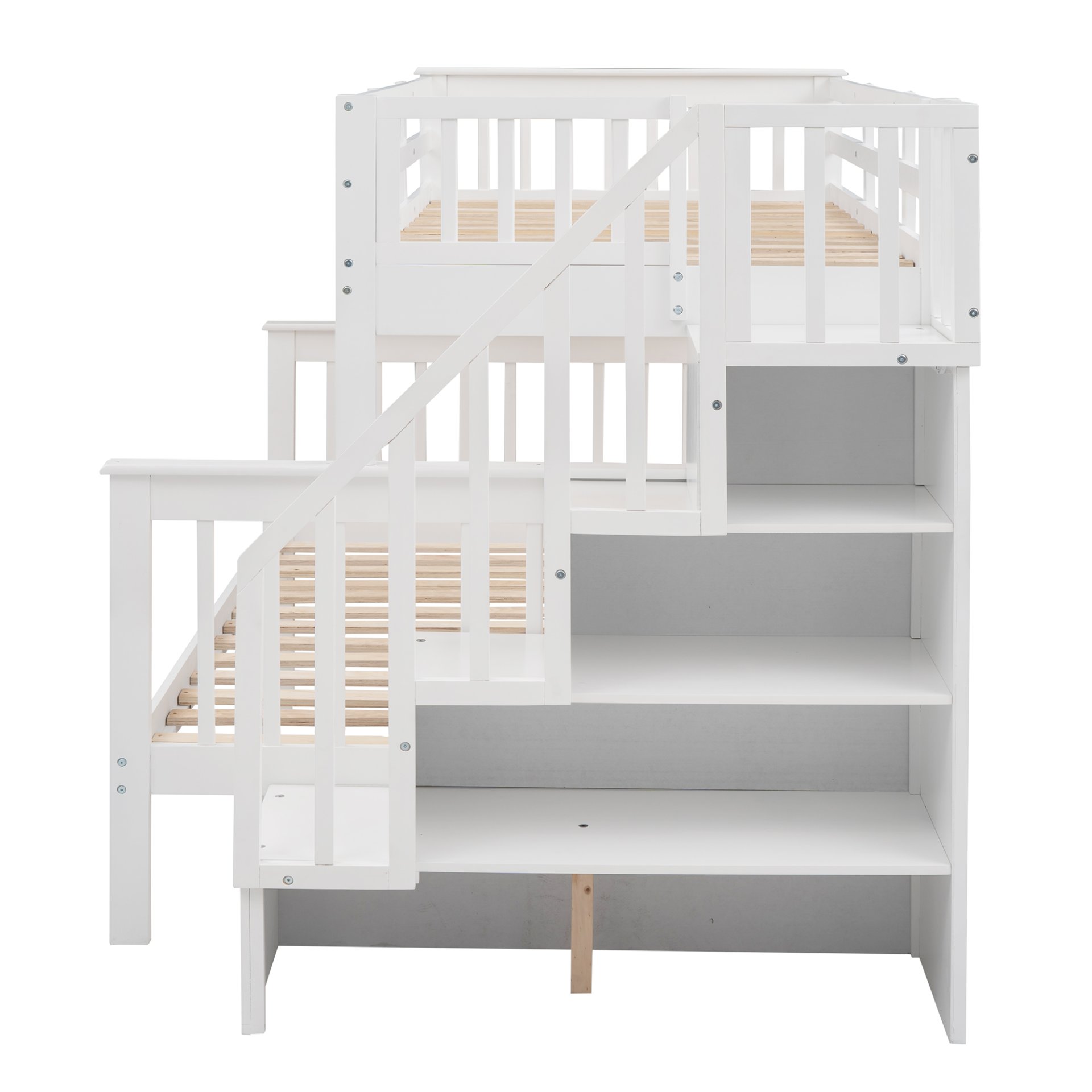 Twin Over Full Bunk Bed Stairway With Storage And Guard Rail For Bedroom - White - Image 8