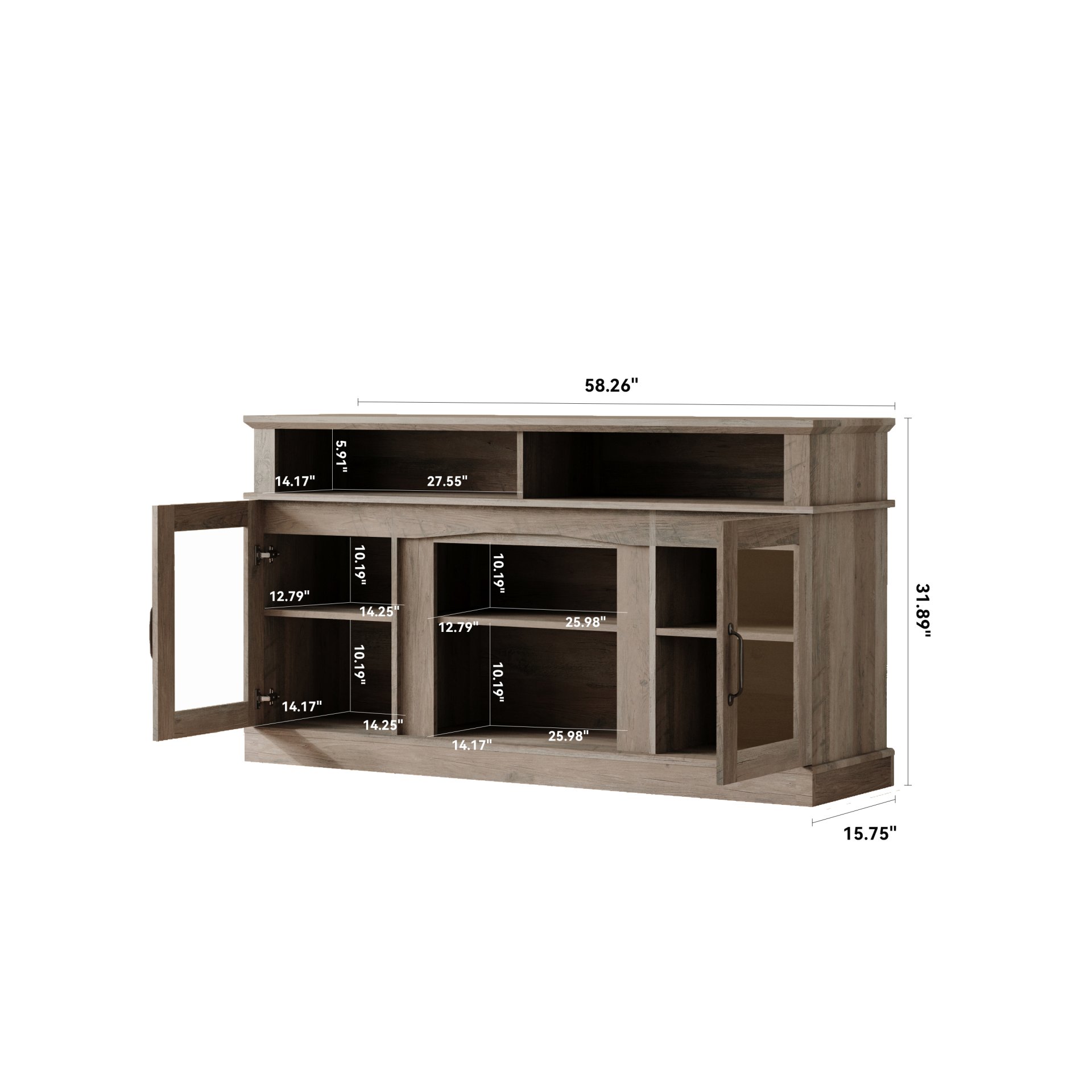 58.27" TV Stand With Storage Cabinet And Shelves, TV Console Table Entertainment Center For Living Room, Bedroom - Gray - Image 6