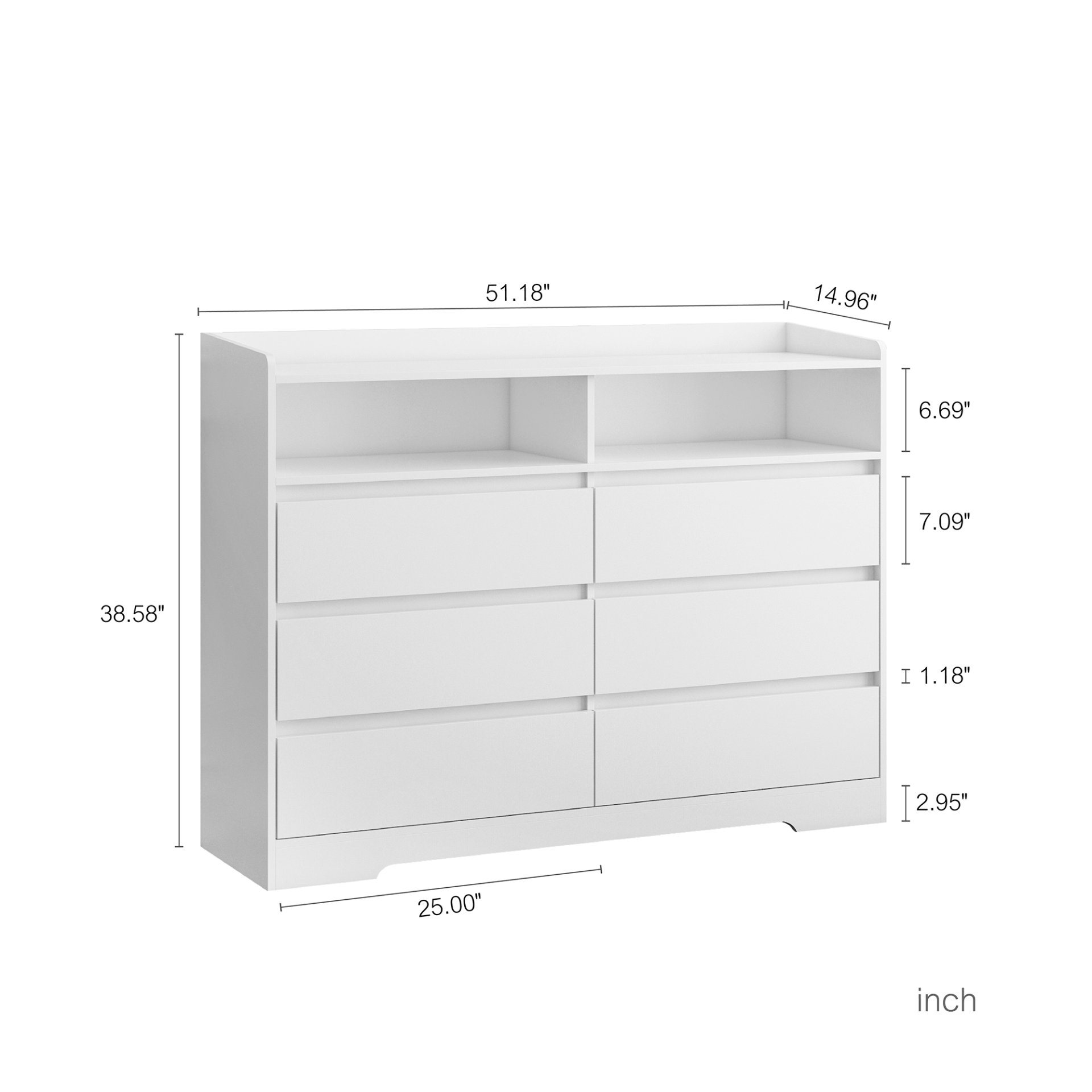 6 Drawer Dresser For Bedroom With LED Lights, Sturdy Frame - White - Image 3
