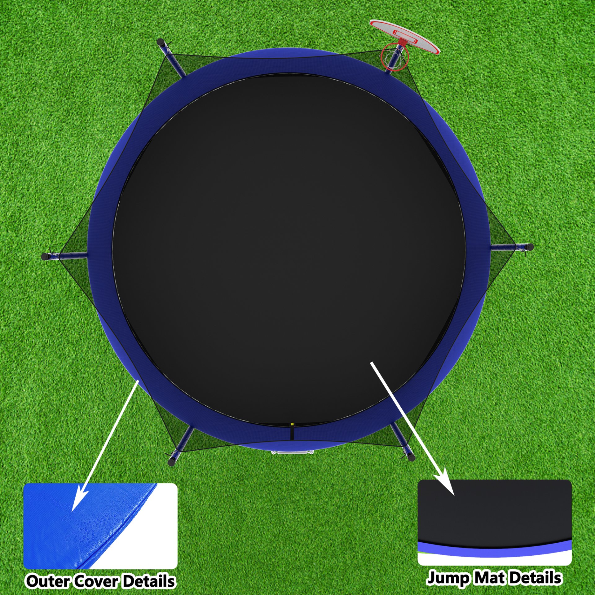 14Ft For Kids Children With Safety Enclosure Net Outdoor Backyards Large Recreational Trampoline - Blue - Image 10