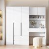 3 Door Storage Desk Wardrobe For Bedroom With Shelves And 3 Drawers - White - Image 13