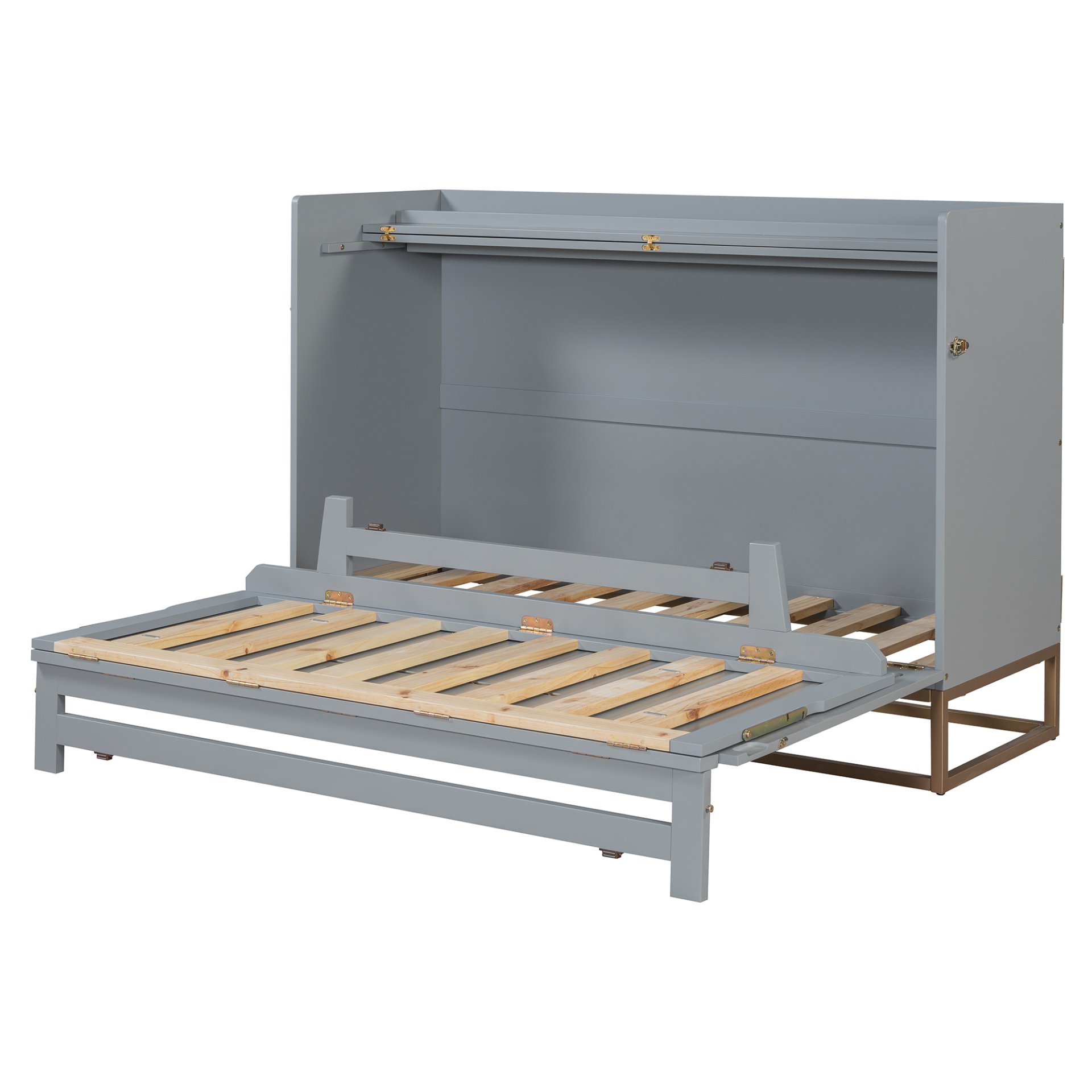 Queen Size Murphy Bed With Iron Legs, Modern Design - Gray - Image 7