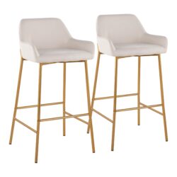 Daniella - Contemporary / Glam Fixed Height Bar Stool (Set of 2) - Gold / Cream