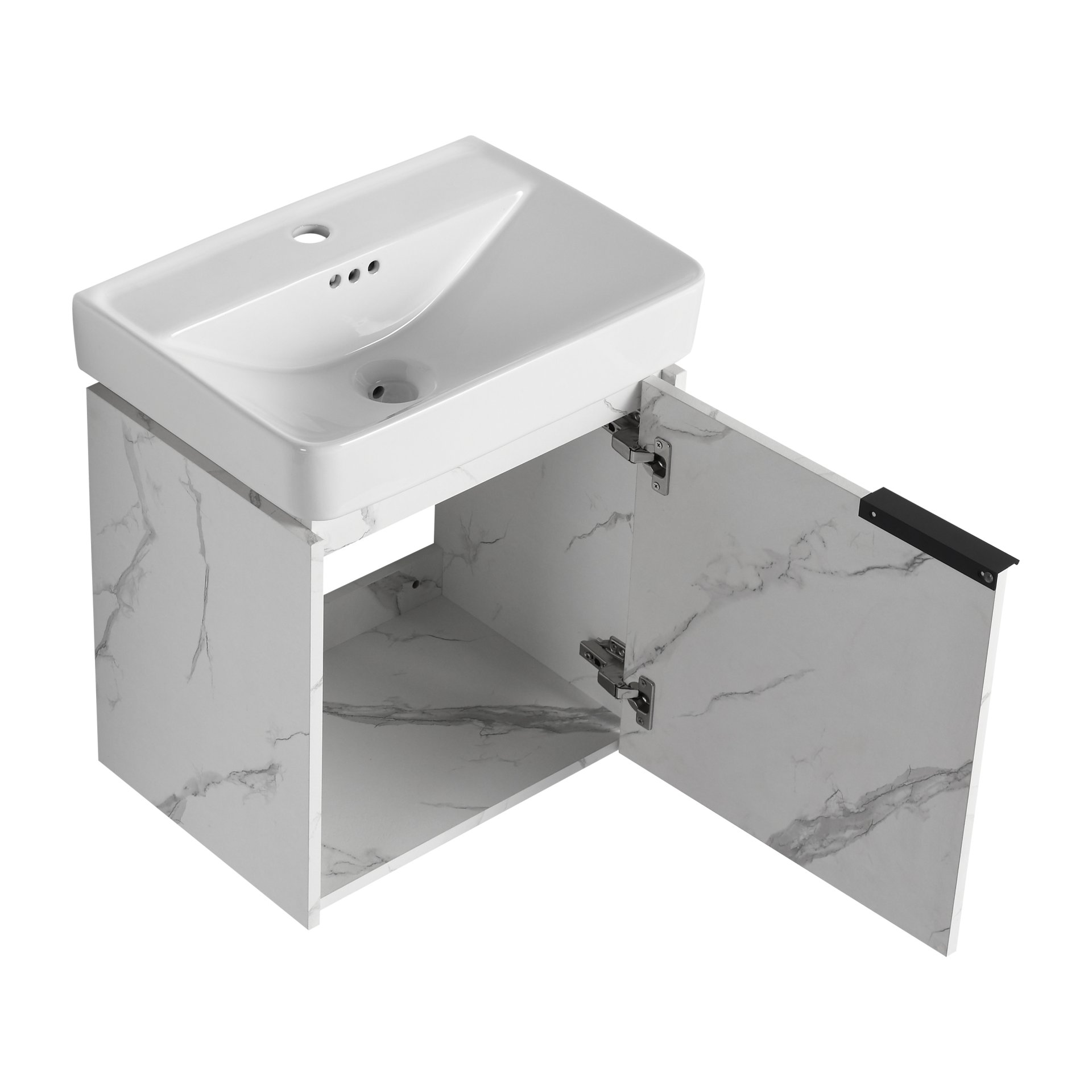 Wall Mounted Bathroom Vanity With Ceramic Sink And Storage Cabinet - Carrara White - Image 17