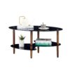 Oval Glass Coffee Table, Modern Table In Living Room Oak Wood Leg Tea Table 3-Layer Tempered Glass Table - Brown / Black - Image 5