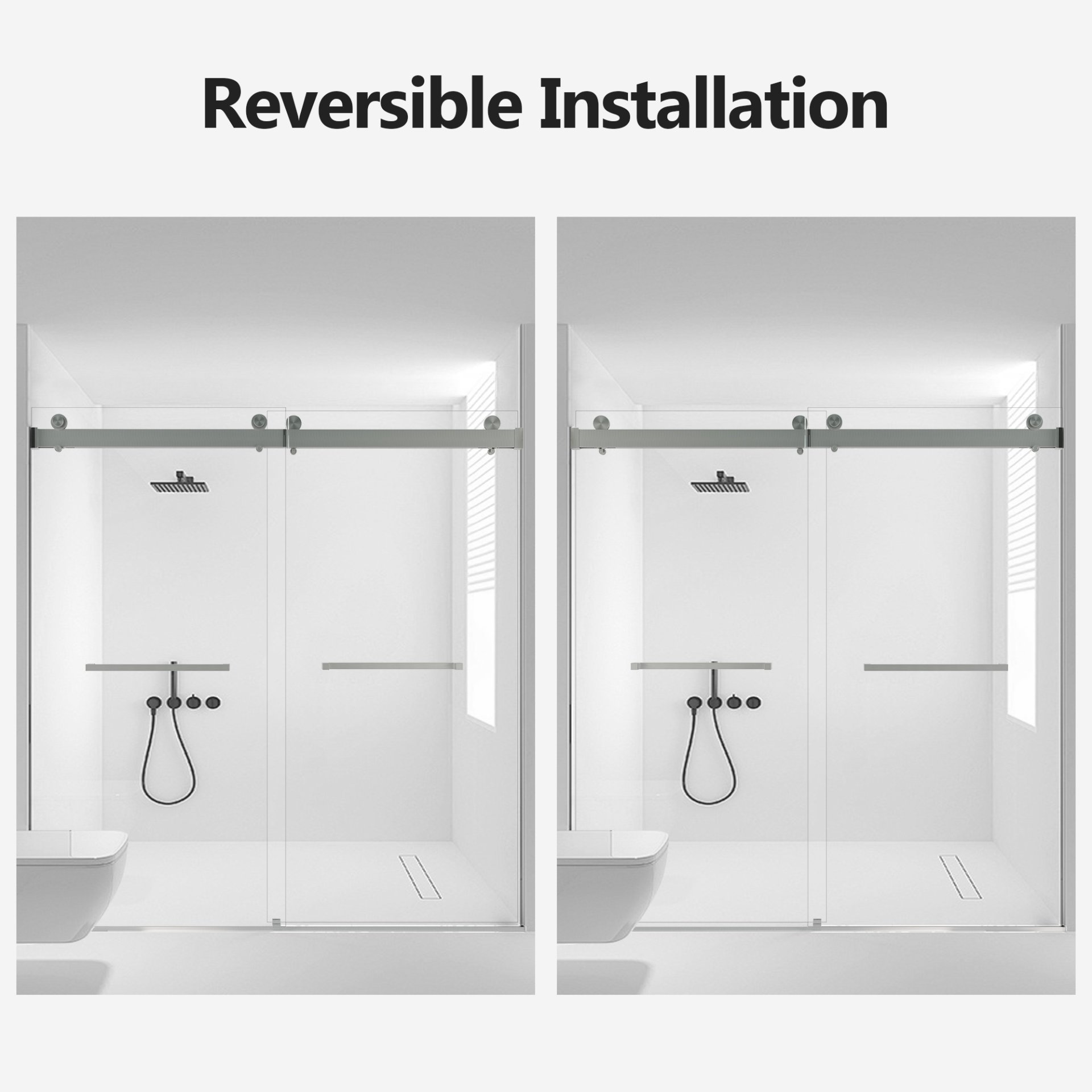 Frameless Double Sliding Soft-Close Shower Door, 3 / 8"Thick SGCC Tempered Glass Door - Brushed Nickel - Image 9