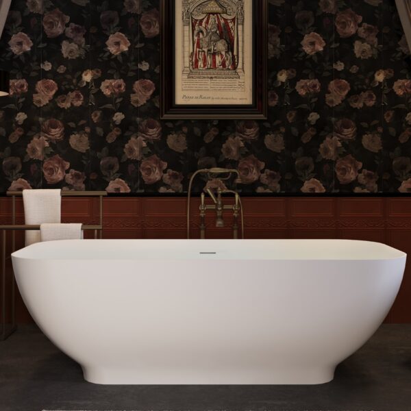 Freestanding Solid Surface Bathtub, Luxury Engineered Stone Resin Freestanding Soaking Bathtub With Overflow And Pop-Up Drain Cupc Certified, 22S04-67 - Matte White