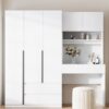 3 Door Storage Desk Wardrobe For Bedroom With Shelves And 3 Drawers - White - Image 12