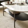 Contemporary Coffee Table Sintered Stone Surface With Ceramic Finish Double Layer Design Base Matte Shelf Modern Living Room Center Table - White / Gray - Image 11