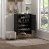 Gjg Hua - Shoe Cabinet With Ergonomic Steel Handle And Breathable Butterfly Door - Black - Image 18