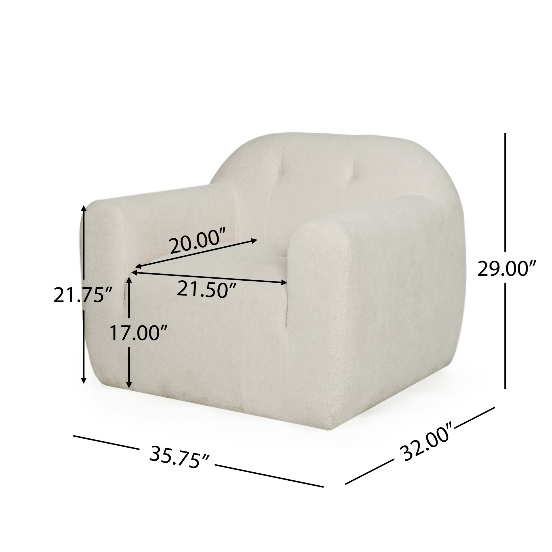 Harmonara - Boucle Upholstered Club Chair With Blind Tufting - Cream - Image 3