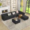 Modern Minimalist Corduroy Corner Sofa Sleeper Foam Upholstery Space Efficient Design - Black - Image 6