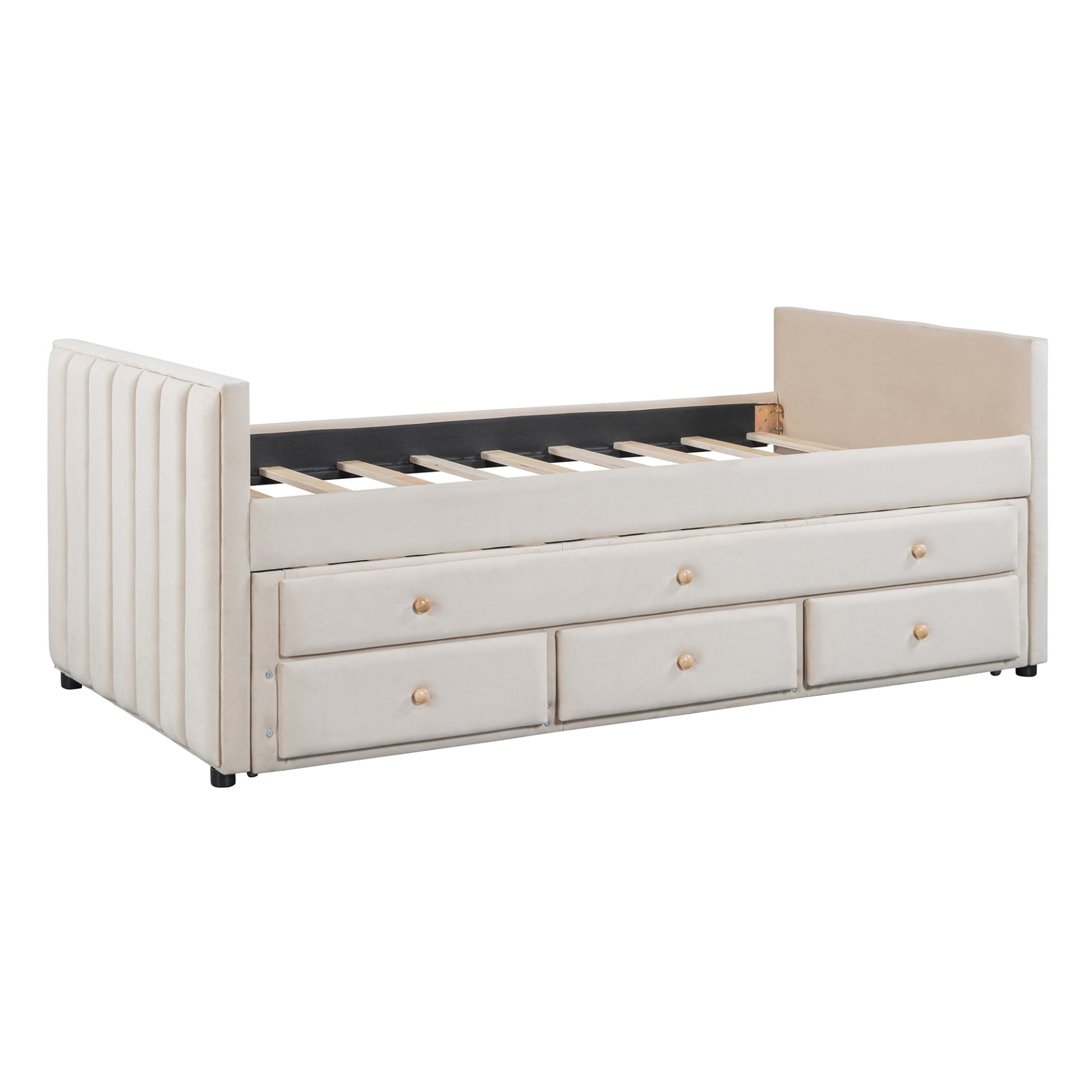 Twin Size Upholstered Daybed With Twin Size Trundle And Drawers - Beige - Image 5