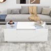 LED Coffee Table, Modern Center Table, Coffee Table With Open Storage Compartment And 2 Hidden Drawers For Living Room - White - Image 4