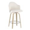 Ahoy - Mid-Century Modern Fixed Height Counter Stool With Natural Legs / Round Chrome Footrest (Set of 2) - Cream - Image 2