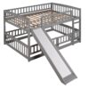 Full Over Full Low Bunk Bed With Slide, Fence And Ladder - Gray - Image 5