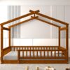 Full Size Bed House Bed Frame With Fence - Walnut - Image 11