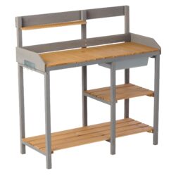 Outdoor Potting - Bench, Workstation Table With Cabinet For Backyard Garden Supplies - Gray / Brown